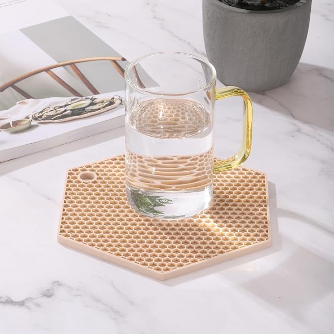 uxcell 4pcs Silicone Trivet Mats Heat Resistant Silicone Pot Holders for Hot Pots and Pans, Non-Slip Hot Pads for Kitchen Hot Dishes Table Countertops, Light Blue(Hexagonal)