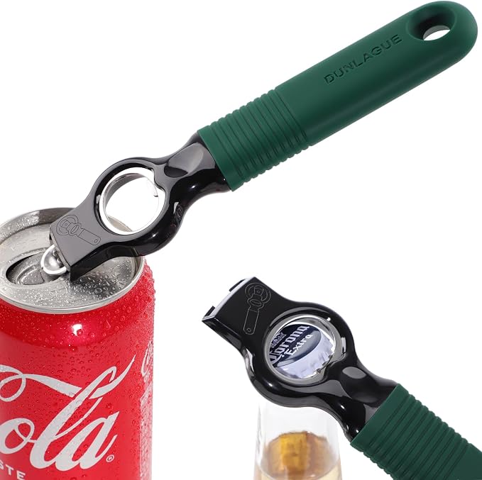 2Pack Magnetic 2-in-1 Beer Bottle Cap & Soda Can Opener-Dark Green | Soft Silicone Handle with Built-in Magnet Sticks to Fridges / Easy Can Tab Opener for Bartenders, Seniors, and Long nails
