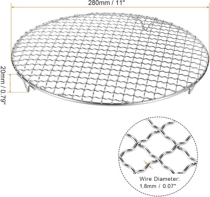 HARFINGTON 2pcs Round Cooking Rack 11-inch 201 Stainless Steel Cross Wire Barbecue Grill Net with 20mm Legs for Cooking Baking Steaming BBQ