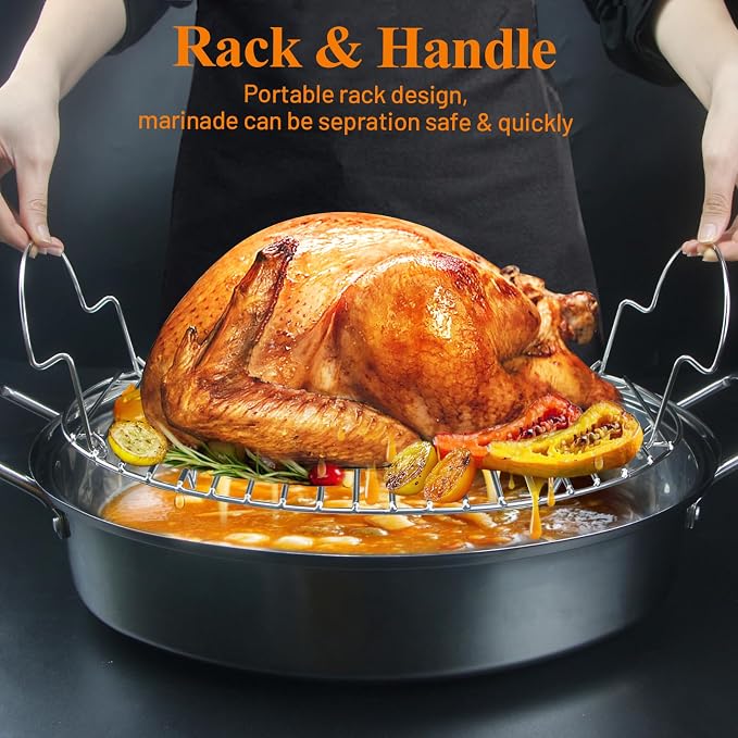 DePango 16.5inch Oval Roasting Rack for Oven, Thanksgiving Christmas Gifts for Mom Men Wife Cooking Home Chefs, Stainless Steel Cooling Rack with Handle, Wire Rack for Cooking, Grilling, Drying