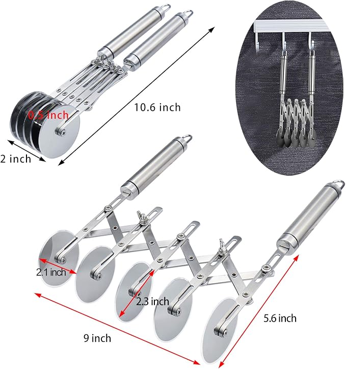 Juome 5 Wheel Pastry Cutter Stainless Pizza Slicer Multi-Round Dough Cutter Roller Cookie Pastry Knife Divider with Handle