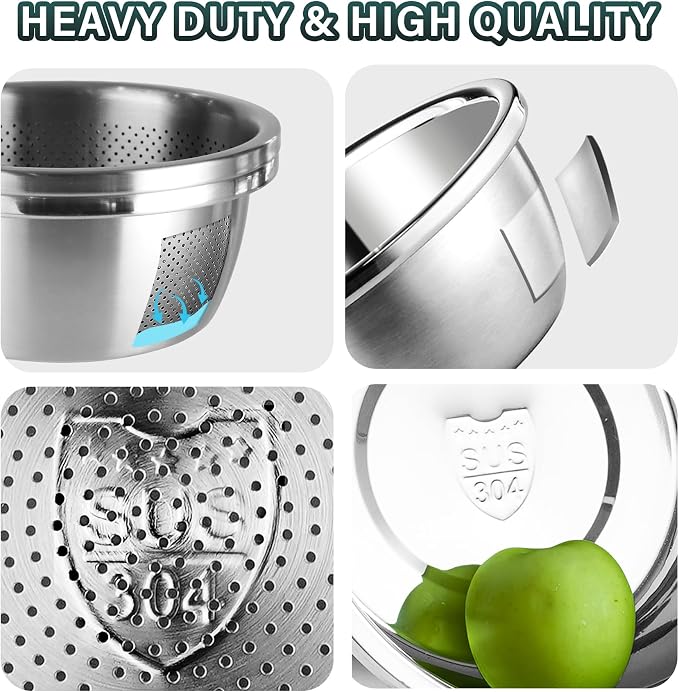 304 Stainless Steel Colander 2QT Microporous Colander & Mixing Bowl for Kitchen Cooking,Rice Strainer with Washing Bowl for Pasta Straining,Fruit Washing,Vegetable Draining(2PCs)