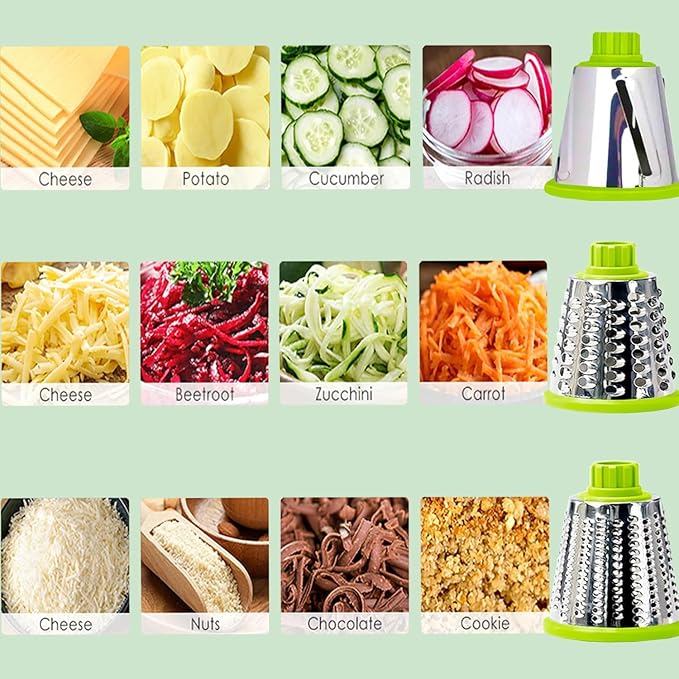 Cheese Grater with Handle, Multifunctional Manual Rotary Cheese Grater - Cheese Shredder Easily Chop Carrots, Potatoes, Vegetables and Fruits and Easy to Clean (Green)