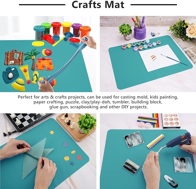 Gartful 3PCS Silicone Sheet for Crafts, Epoxy Resin Casting Molds Mat, Multi-Purpose Counter Protector, Table Saver Pad, Placemat, Art Mat, Nonskid Nonstick, Black Green (15.7 x 11.8 inches)