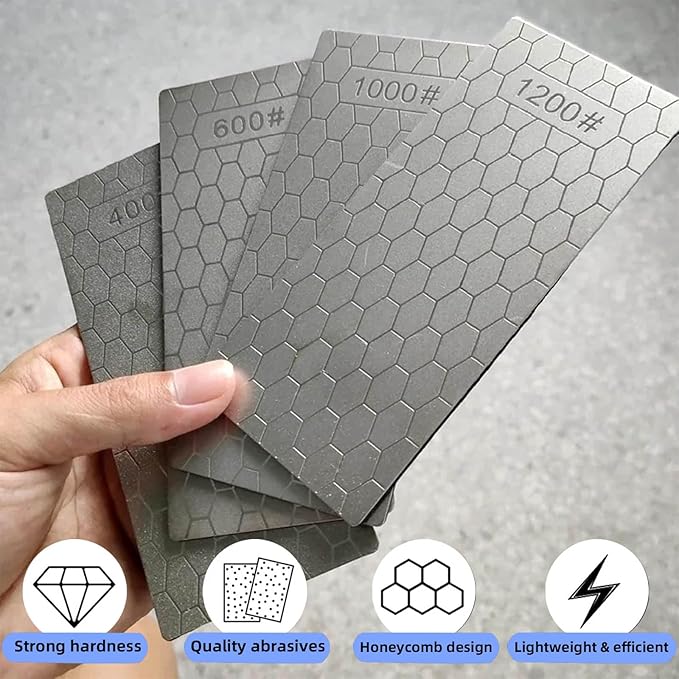 Diamond Sharpening Stone, Knife Sharpener Stone Whetstone Honeycomb Surface Plate with Non-slip Base for Pocket Knives Scissors (320/400/600/1000/1500/2000/3000 Grit，with Angle Guide and Leather)
