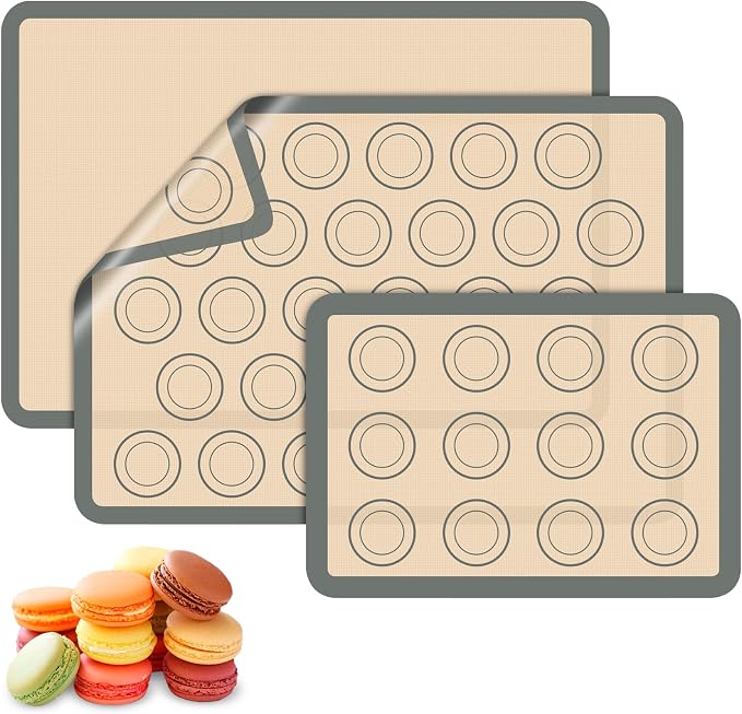 Macaron Silicone Baking Mats, 3 PCS Non Stick Macaroon Mat Silicone for Macarons, Cookie, Pastry, Gray