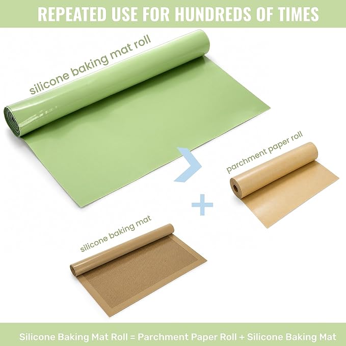 ZOOFOX 12 IN x 8 FT Silicone Baking Mat Roll, Non-Stick Pastry Mat Cut to Size with Tape Measure, Dough Rolling Mat, Heat-Resistant Baking Sheet for Oven Baking Pan, Kitchen Counter