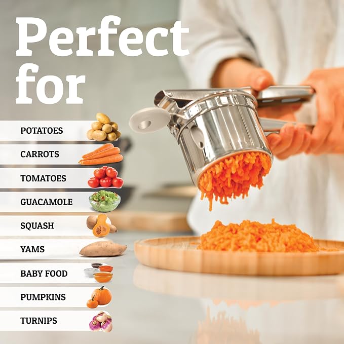 PriorityChef Large 15oz Potato Ricer, Heavy Duty Stainless Steel Potato Masher and Ricer Kitchen Tool, Press and Mash Kitchen Gadget For Perfect Mashed Potatoes - Everytime, Khaki