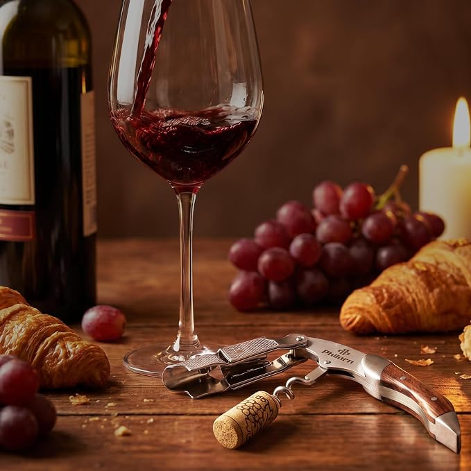 Philorn Wine Opener-Professional Corkscrew Wine Opener with Foil Cutter & Cap Remover, Manual Wine Key for Servers, Bartenders, Waiters & Home Use, Rosewood Handle Wine Bottle Opener