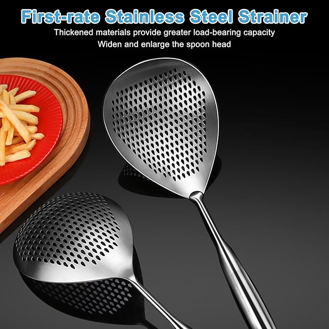 Skimmer Slotted Spoon, Length 17.3 in Diameter 7.5 in Pasta Strainer/Frying Spoon for Kitchen and Colander, Top-notch Steel Spider Strainer/oil strainer for Cooking