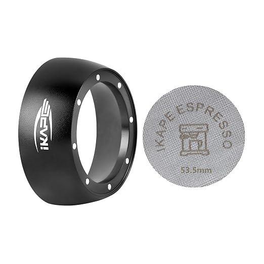 IKAPE Dosing Funnel Set Black, 53mm Espresso Dosing Ring & Puck Screen Kit Compatible with 53 mm Bottomless Portafilter