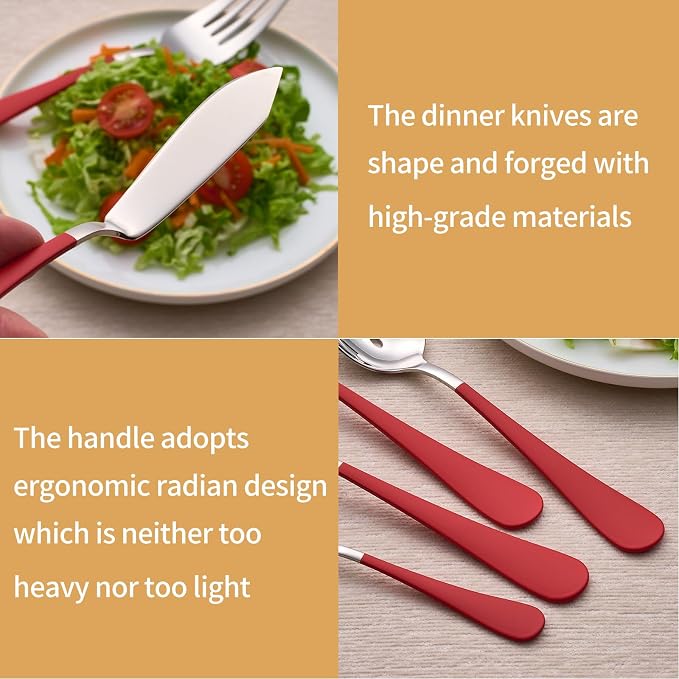 10 Pieces Red Serving Set, 18/0 Stainless Steel Hostess Set, Slotted Serving Spoon, Salad Spoon/Fork, Butter Knife, Two Color Combinations Set, Dishwasher Safe