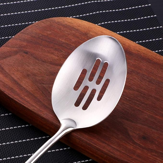BuyGo Slotted Basting Spoon 18/8 Stainless Steel Large Serving Spoon Skimmer Colander for Banquet Cooking Kitchen, Heat Resistant, Dishwasher Safe