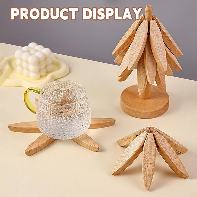 Natural Foldable Black Walnut Wooden Trivet Set - 4 Trivets + 1 Stand for Hot Dishes, Pot, Bowl, Teapot, Hot Pot Holders (Black Walnut 2PCS)