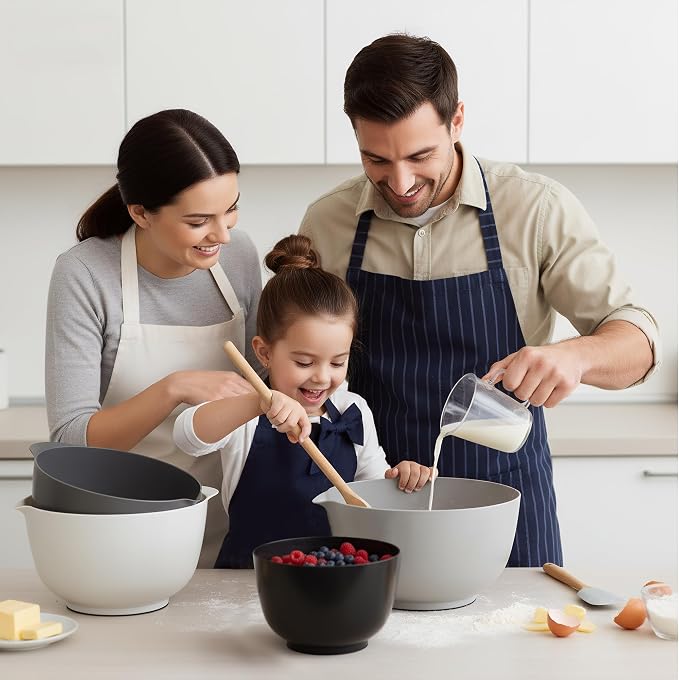 BoxedHome Classic Mixing Bowl Set of 4, BPA Free Plastic | 3.5 quarts, Microwave Safe, Grey