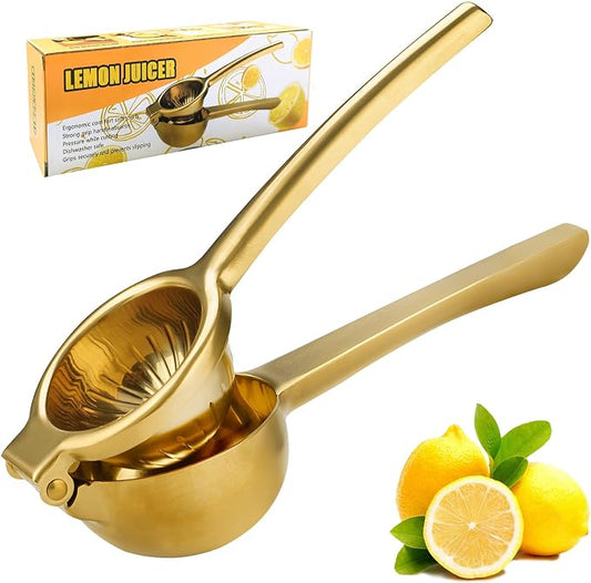 SHIKORI Lemon Squeezer, Large Heavy Duty Handhelp Juicer for Lemon, Stainless Steel Hand Press Citrus Juicer, Lime Squeezer Bar Tool, Manual Citrus Press (Gold)