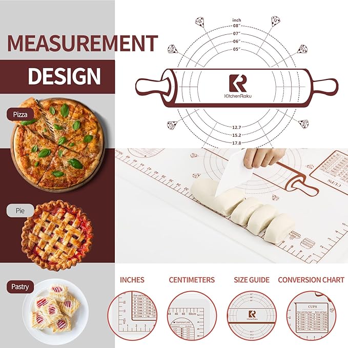 Silicone Baking Mat 16"L x 24"W, Extra Thick Dough Rolling Pad with Measurements and Edge Heightening, Non-stick Food Grade Silicone Pastry Mat for Pastry, Bread, Cookies (Transparent)