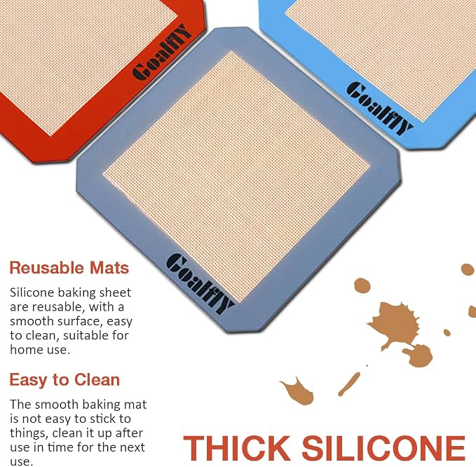 Silicone Baking Mat for 8 Inch Brownie Pan, 3 Pack | Non-stick, Heat-resistant, Reusable, For Oven, Toaster, Baking Pan, Air Fryer