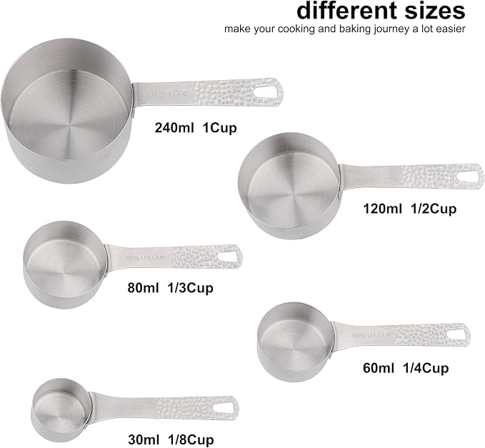 Measuring Cups and Spoons Set 14, 18/8 Stainless Steel Measuring Cups and spoons for Baking & Kitchen, Metal Metric&US 5 Measure Cups and 6 Spoon &Leveler&Measure Equivalents for Dry&Liquid