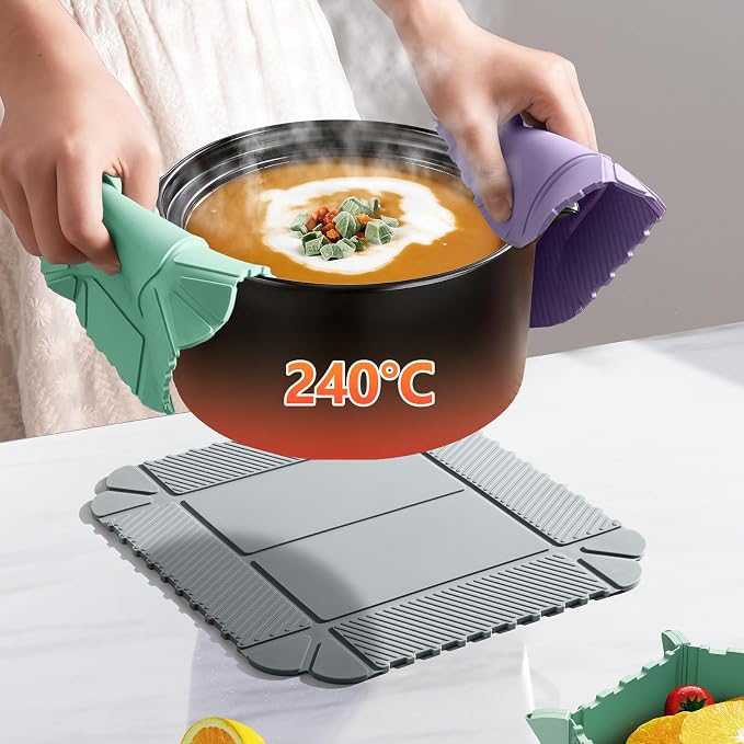 Magnetic Silicone Trivet & Pot Holder, Kitchen Heat Resistant Mat | Trivets for Hot Dishes, Hot Pots & Pans, Non-Slip Hot Pads for Countertops & Dining Table & Oven, Jar Opener & Spoon Rest