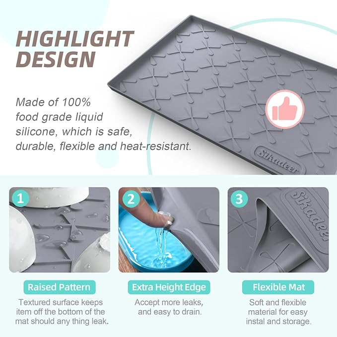 34" x 19" Under Sink Mat Waterproof , Silicone Mat Kitchen Drawer Shelf and Cabinet Liner, Sink Protector for Bathroom Organizers and Storage, Boot Tray Pet Food Mats | Heavy Duty Deep Drip Tray, Extra Thick Non Slip Liner for Kitchen & Bathroom, Pets,...