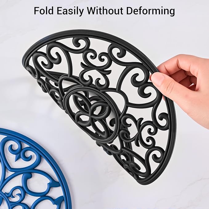 SMARTAKE 3 Set Silicone Trivet Mats for Hot Dishes, Heat Resistant Pots and Pans Holders, Non-Slip Flexible Hot Pads Coasters for Countertops Table, Modern Kitchen Decor Accessories (Black)