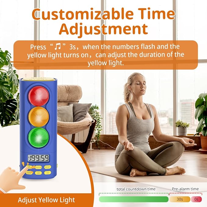 Traffic Light Visual Timer&ADHD Tool for Kids Adults Display Volume Adjustment, with 4 Ringtones for Classroom Desk Home Kitchen Game Countdown Pause Memory Function Charger Type C (Blue)