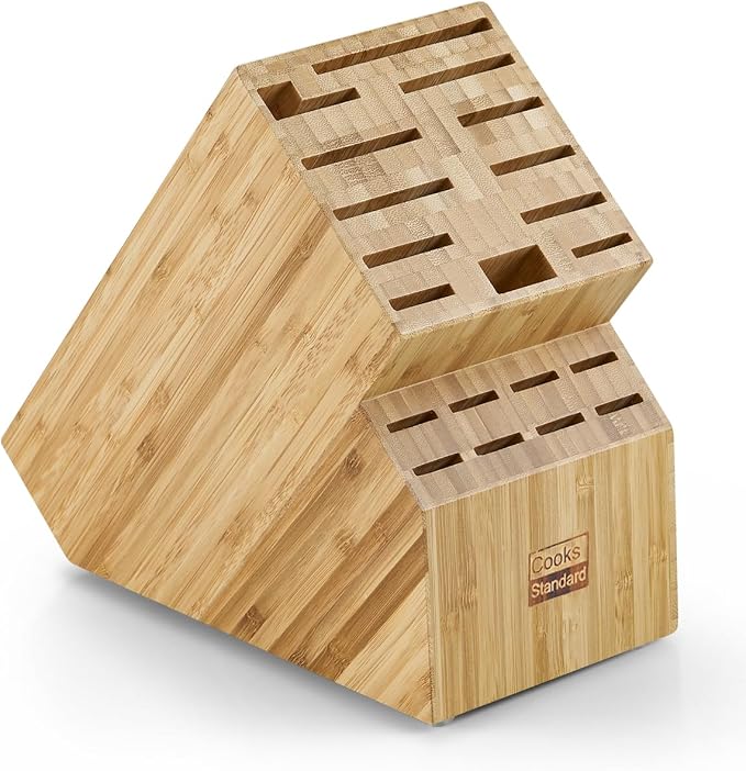 Cooks Standard Classic Bamboo Cutlery Block Holder without Knives, X-Large Universal Countertop Butcher Block Kitchen Knife Stand for Easy Kitchen Storage, Made of Natural Bamboo, 20 Slot