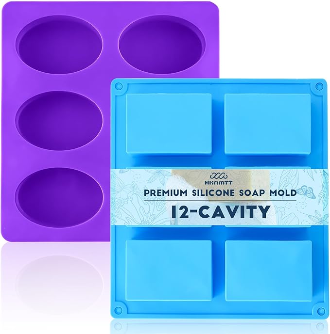 HKNMTT Oval Suqare Soap Mold 6-Cavity Silicone Molds for Handmade Craft | 2Pcs, for Soap Making Candy Shower Steamer Homemade Bath Bomb Lotion Shampoo Chololate Bar Dessert DIY Non-Stick Food Grade