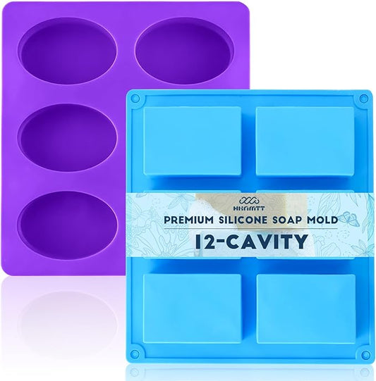 HKNMTT Oval Suqare Soap Mold 6-Cavity Silicone Molds for Handmade Craft | 2Pcs, for Soap Making Candy Shower Steamer Homemade Bath Bomb Lotion Shampoo Chololate Bar Dessert DIY Non-Stick Food Grade