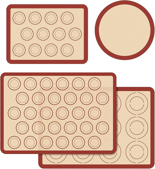 Silicone Baking Mat Set of 4, Macaron Silicone Baking Mat for Baking Sheets, Non-Stick & Reusable Silicone Mats for Baking Macarons, Cookies, Pastries, Pizza