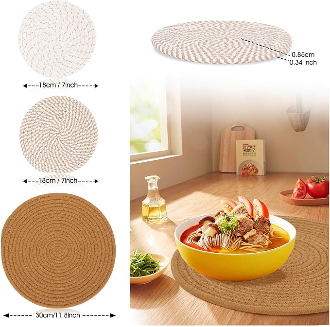 Billbotk Trivets for Hot Pots and Pans, 6 Pieces Boho Rivets for Hot Dishes, Pot Holders for Kitchen, Hot Pads for Countertops, Fall Decorations for Home, 11.8 Inches and 7 Inches ﻿