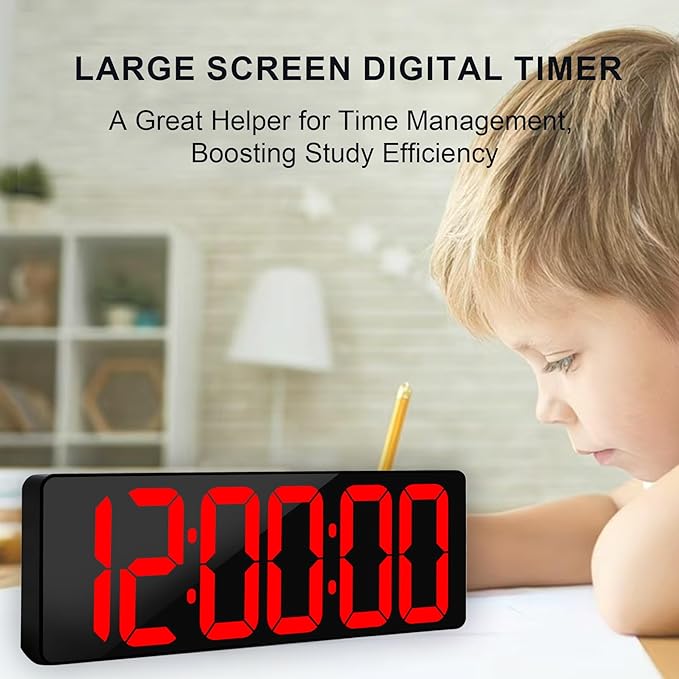 TXL 17.2" Large Digital Timer Clock, Countdown Timer for Classroom Home Gym Kitchen Office, LED Wall Clock with Remote Control, 4 Dimmable Brightness, 12/24H, Auto DST(Red)