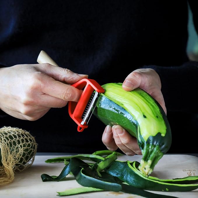 Opinel T-Duo 254621 Wooden Peeler in Red for Peeling Vegetables and Preparing Juliennes One Size