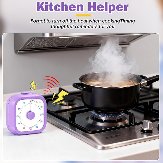 Mwellewm Visual Timer for Kids, 60 Minute Time Digital Pomodoro Timer Countdown with Silent Pause Function for Classroom Kitchen Study Cooking Meetings ADHD Rainbow Pattern(Square Purple)