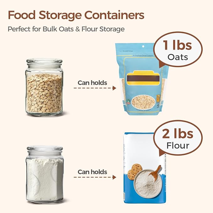 ComSaf Half Gallon Square Glass Pantry Jars with Lids 2 Pack Wide Mouth | Flour sugar rice, Cookies coffee snacks, Cereal organization, Kitchen storage, Cabinet organization, Sourdough pickling