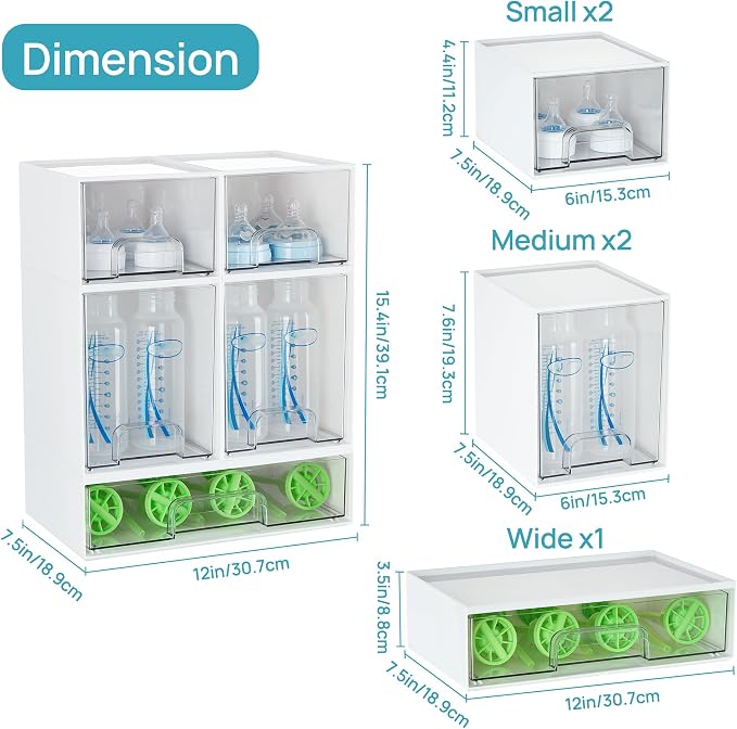 Vtopmart Stackable Storage Drawers Set of 5, Baby Bottle Organizer, White | Multi-purpose Boxes for Bathroom, Beauty Supplies,Ideal for Kichen Countertop, Vanity, Pantry Organization