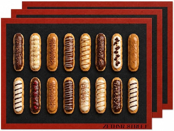 Perforated Silicone Baking Mats - Eclair Mat, 3/4 Sheet 13x19in, Pack of 3 | Eclair Silicone Baking Mat, Nonstick Reusable Breathable Air Mat, Heat Resistant, For Pizza, Pastry, Pie Crust, Sugar Cookie