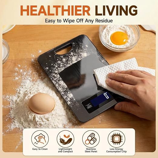 Food Scale, Digital Kitchen Scale with Hanging Loop, 11lb Baking Scale | 1g Accuracy, g/oz,etc.5 Unit Conversion, Tare Function, Fingerprint-Resistant Steel, Suitable for Cooking, Baking ,Meal Prep