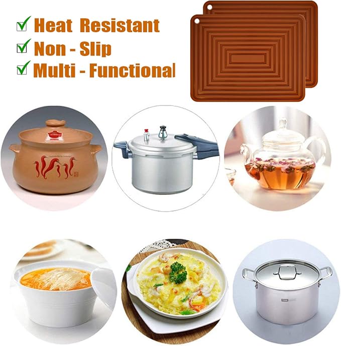 LogHog 2 Pack Large Silicone Trivet Mats/Hot Pads, Heat Resistant Pot Holder,9"x12" Non Slip Flexible Durable Pot Coaster Kitchen Table Mats (Coffee)