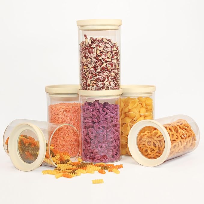 Glass Food Storage Jar with Glass Lid, Food Canister Set with Airtight Lids, Pantry Jar for Kitchen Organization. Food Storage Container Set in 6 pack of 26oz