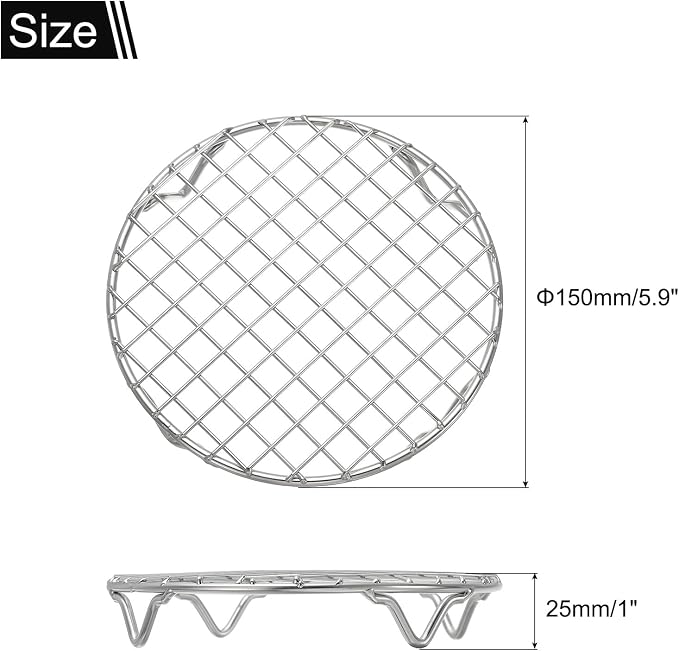 uxcell Round Cooking Rack 5.9 Inch Dia Stainless Steel Wire Cooling Steamer Rack for Baking Canning Cooking Roasting Cooling Grilling Drying, Silver