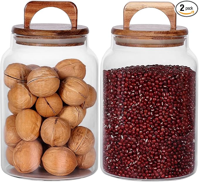 SAIOOL Canister Set of 2, Glass Kitchen Canisters