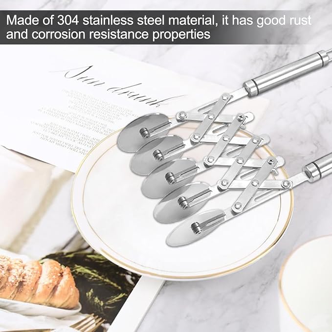 5 Wheel Pastry Cutter Expandable Adjustable Pizza Slicer Stainless Steel Dough Fudge Cutter Cookie Divider with Handle | Stainless Steel Dough Fudge Cutter Cookie Divider with Handle