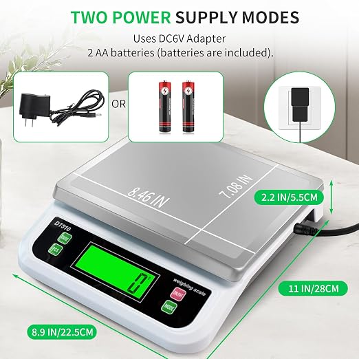 Large Digital Kitchen Scale 40kg/88lbs with Tare and PCS Funtion | Commercial Food Scale with 6 Unit and Coins LCD Display Stainless Steel Baking Scale for Cooking, Adapter Included White