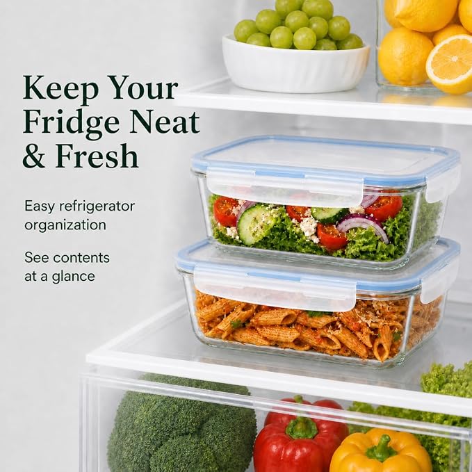 2 Pack 63oz Large Glass Storage Containers with Lids Big Meal Prep Food Container Set for Storing food, vegetables or fruits, BPA Free, Freezer Dishwasher Oven Safe