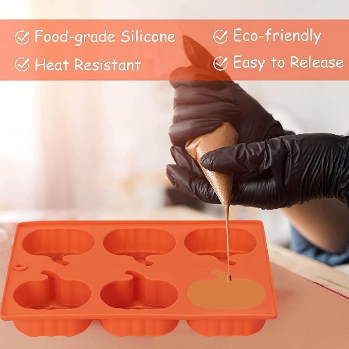 Silicone Pumpkin Molds, 2 Pack Pumpkin-Shaped Cake Molds Thanksgiving Cookie Molds Muffin Cupcake Pan Hot Chocolate Bomb Mold for Halloween Thanksgiving Fall Baking and Wax Melts Soap Making
