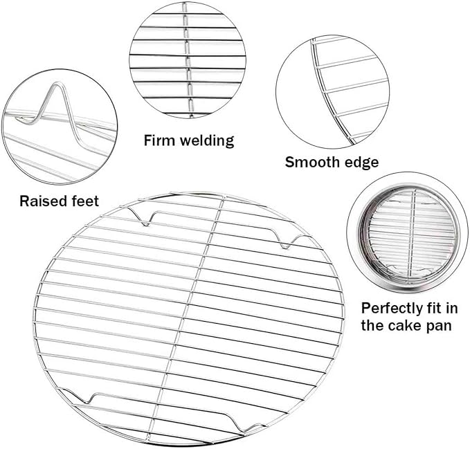 TeamFar Round Cooling Rack Set of 3, 7½ & 9 & 10½ Inch, Stainless Steel Round Baking Steaming Rack Set, Fit for Air fryer/Oven/Pot/Cake Pan/Pressure Cooker, Healthy & Mirror Finish, Dishwasher Safe