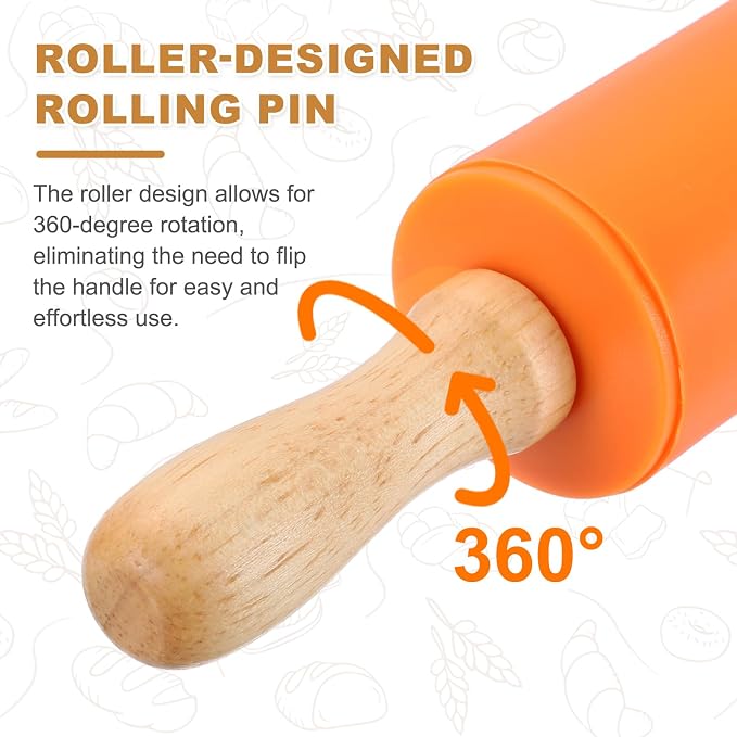 uxcell Rolling Pins for Baking, 12 Inch Silicone Non-Stick Rolling Pin Baking Roller Wooden Handle for Home Kitchen Dough Cookies Pastry, Orange