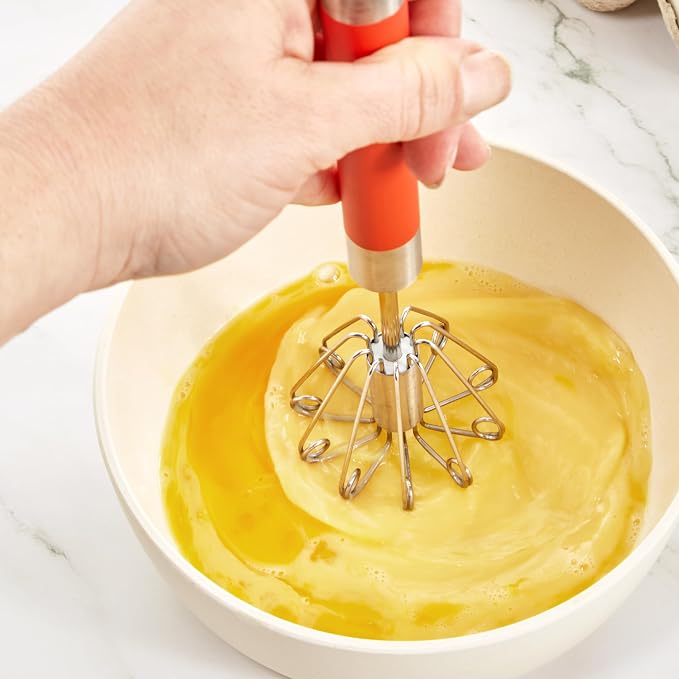 BergHOFF Essentials Stainless Steel 12" Miracle Whisk, Rotate Balloon Head, Soft-touch Handle, Beating Eggs, Dough, Mixing, Stirring, Red